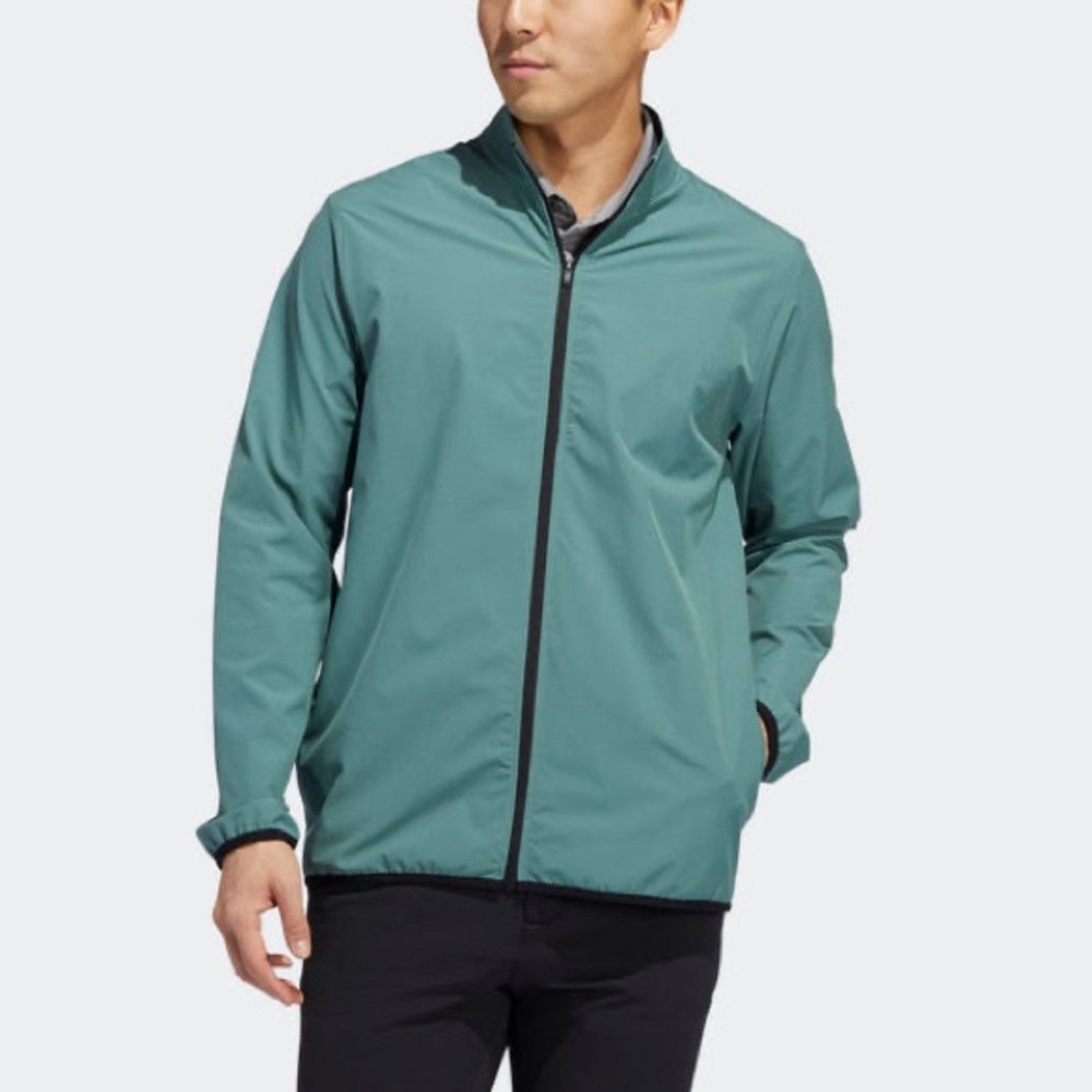 Adidas Mens XL Golf Windbreaker Jacket Green Lightweight‎ Zip Outdoor Layer